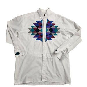 Perruzo Uomo Southwestern Tuxedo Shirt White Long Sleeve Small  14-14.5